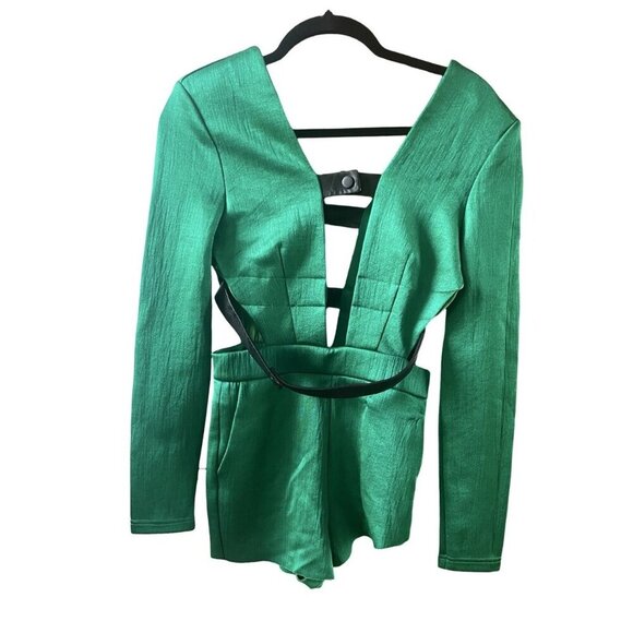 RtA Sample Jewel Green leather long sleeve romper size 0 - Picture 1 of 8